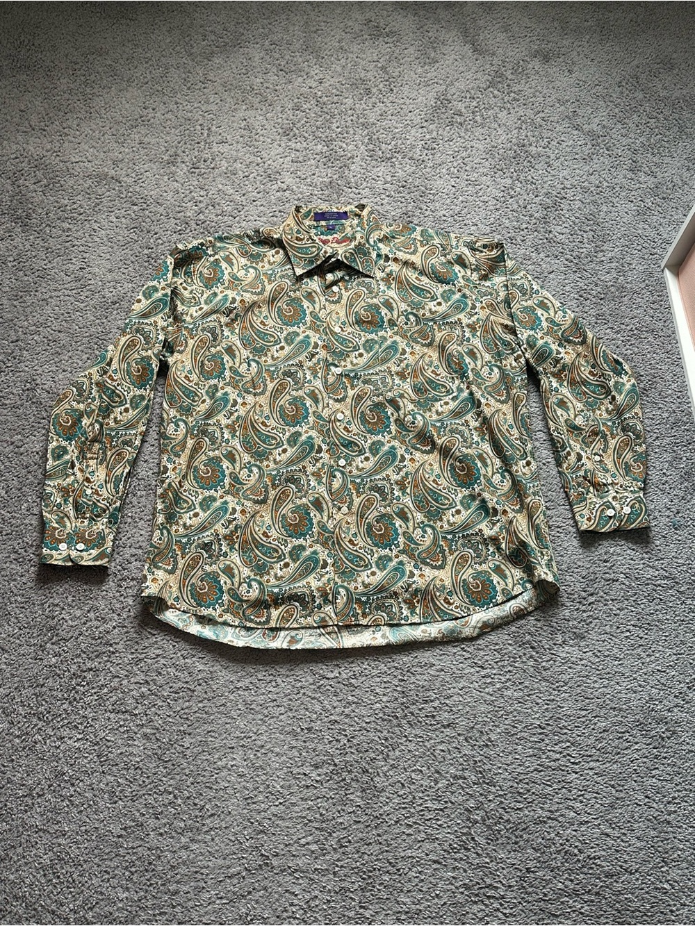 Alan Flusser Cotton Paisley Button-Up Shirt Multicolor XL
